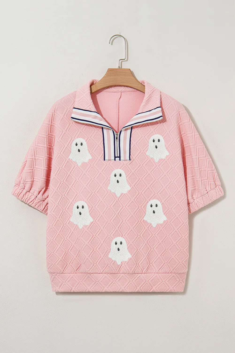 Wisteria Glitter Trim Chenille Ghost Patched Halloween Graphic Tee