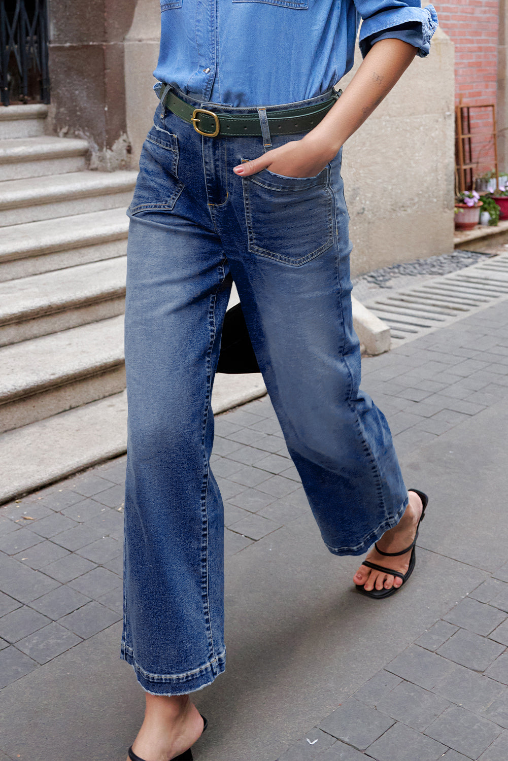 Brown Mimimalist Patch Pocket Womens Shift Jeans