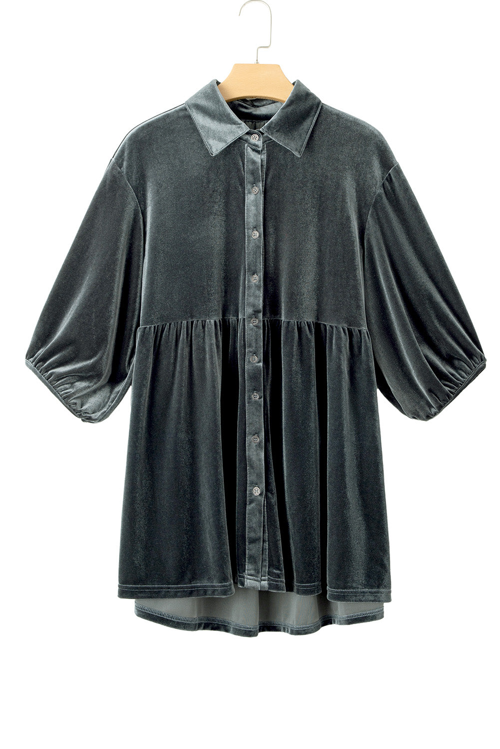 Burgundy 3/4 Sleeve Tunic Babydoll Velvet Shirt