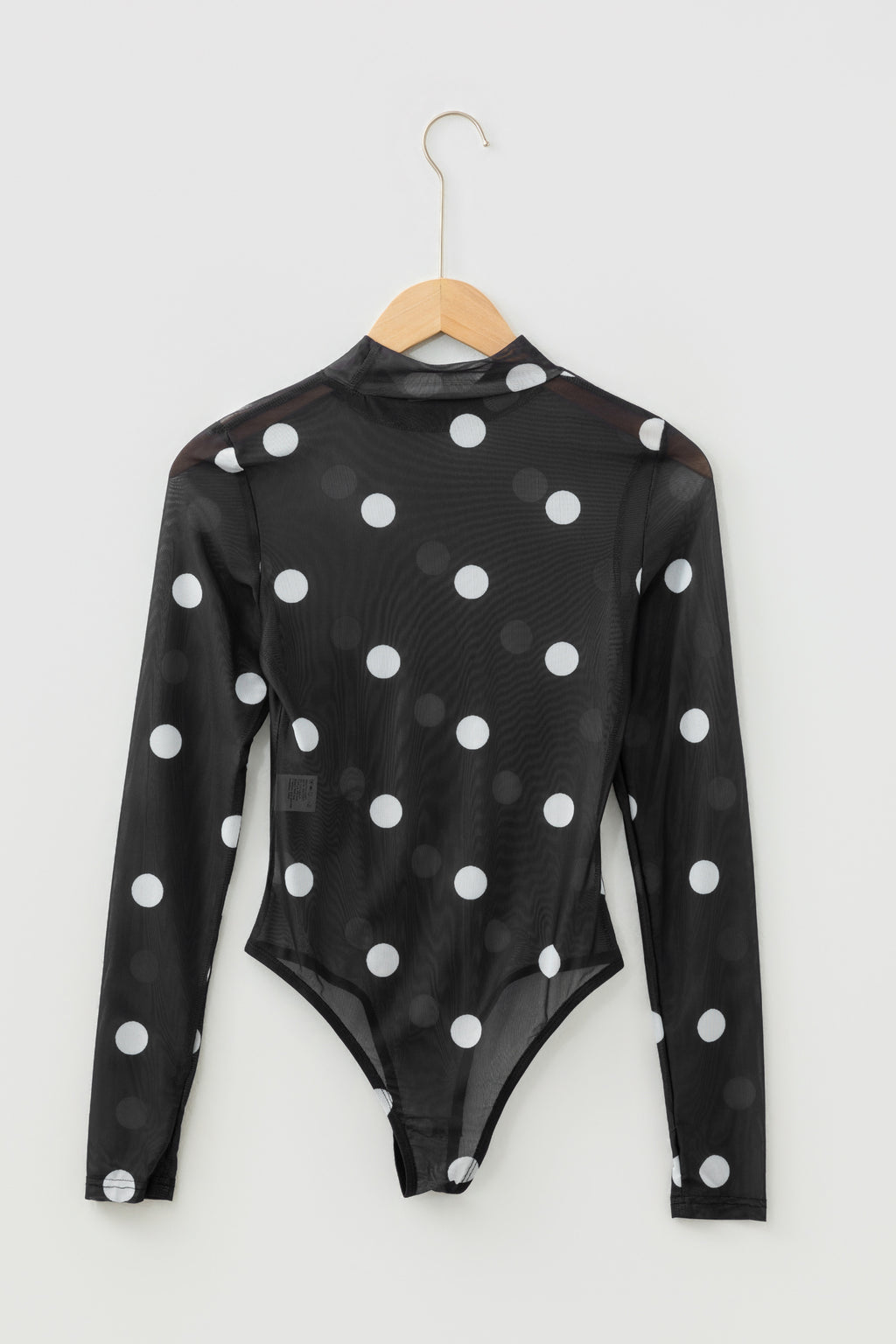 Brown Vintage Polka Dot Print Mesh Long Sleeve Bodysuit