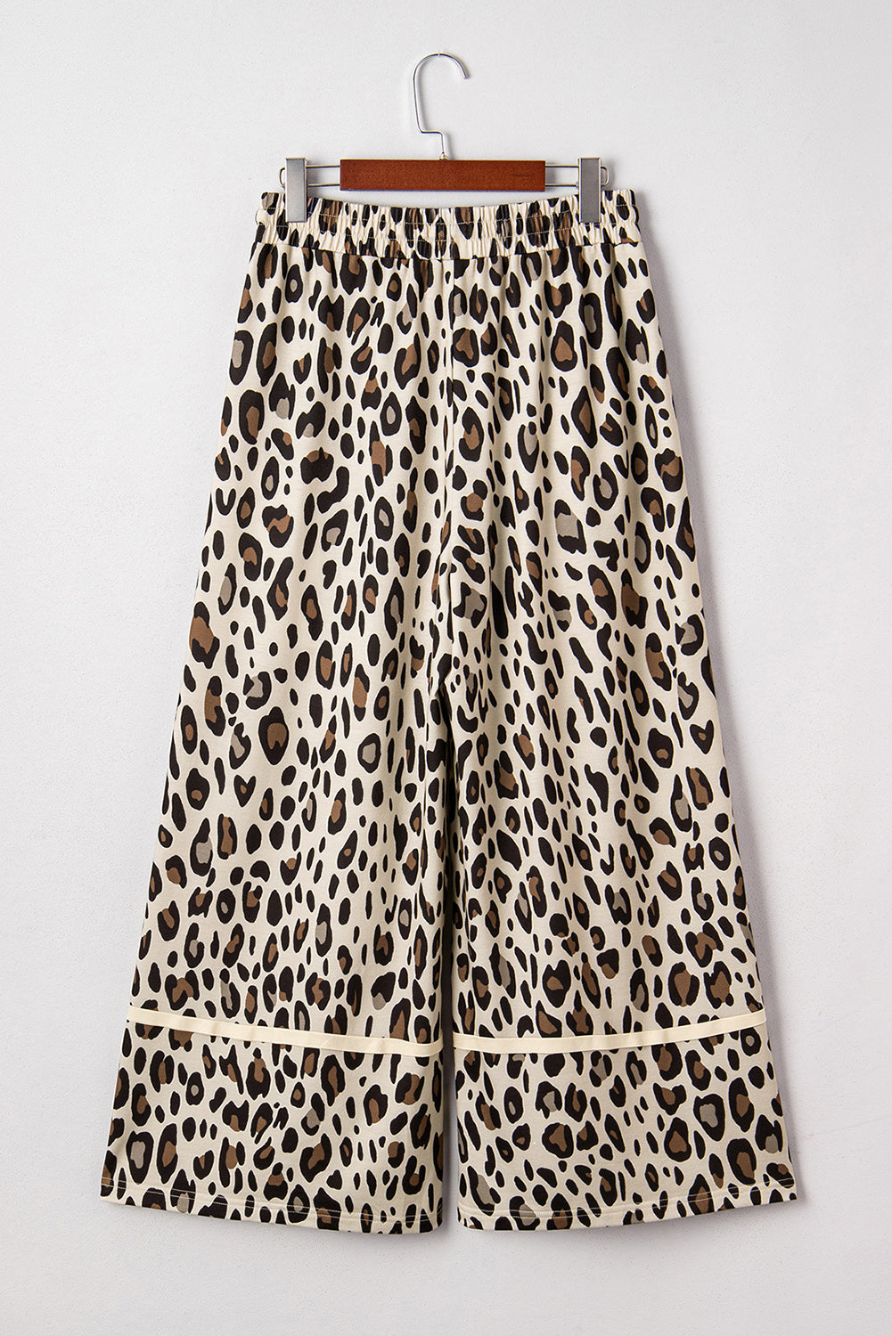 Khaki Exposed Seam Patched Pocket Plus Size Drawstring Leopard Wide Leg Pants