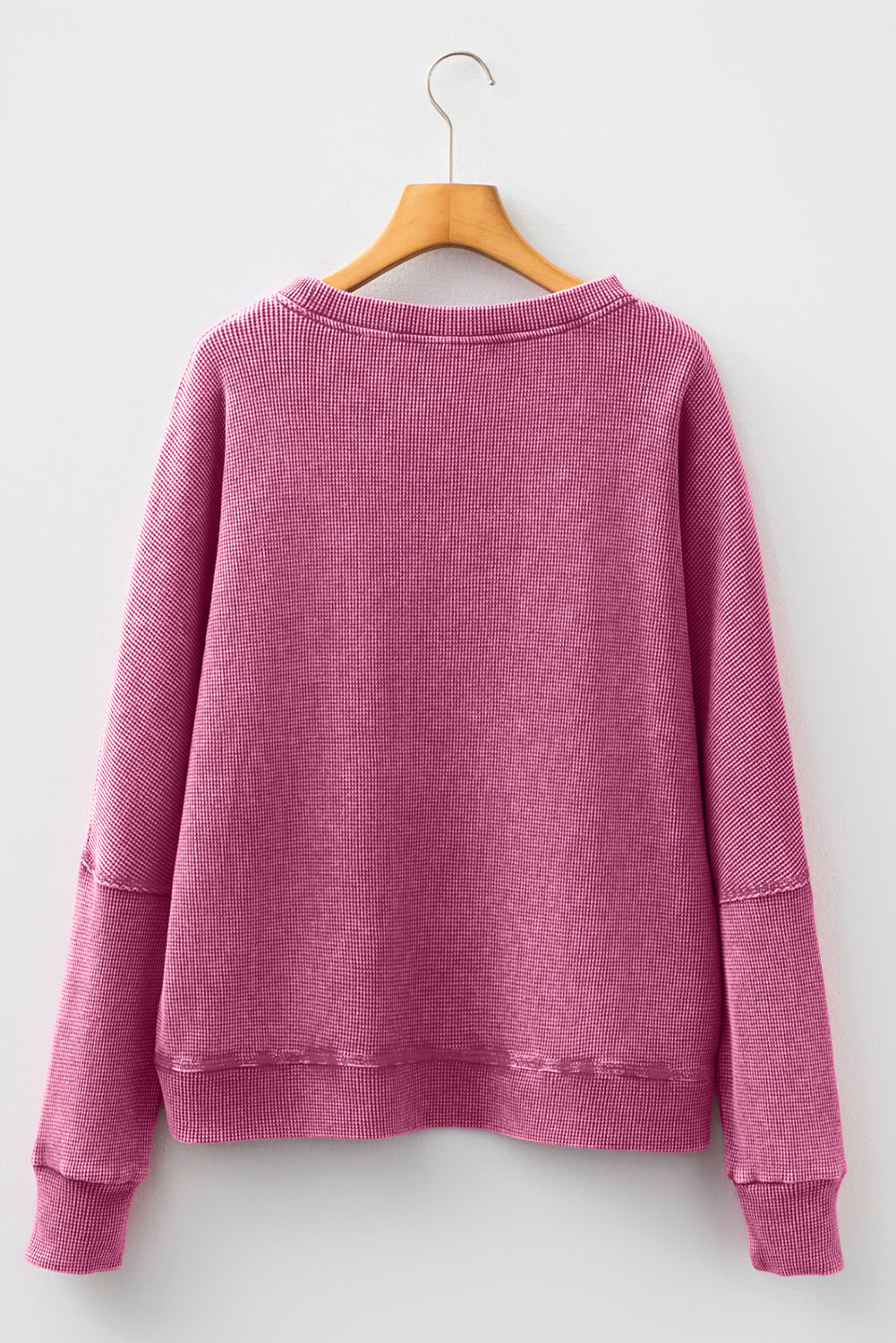 Dark Brown Waffle Knit Patchwork Long Sleeve Loose Top
