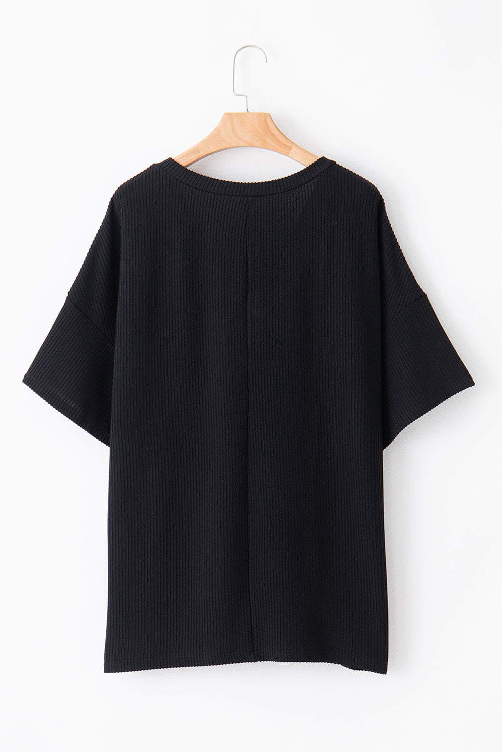 Black Textured V-Neck Dropped Shoulder Plus T-Shirt