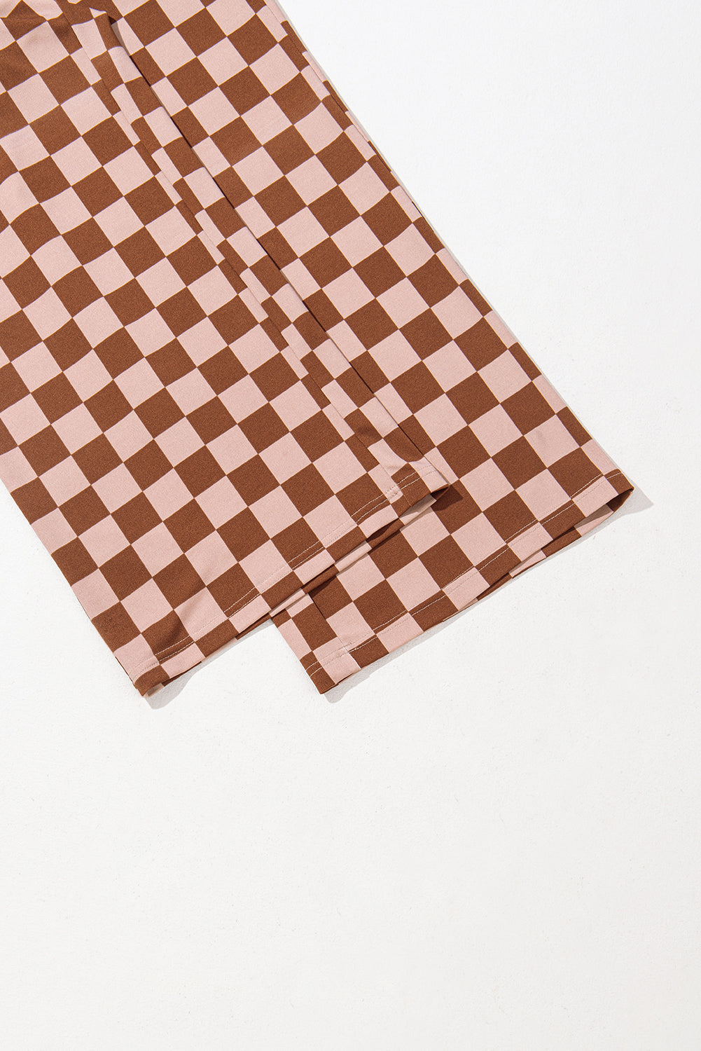 Khaki Checkered Elastic High Waist Loose Casual Pants