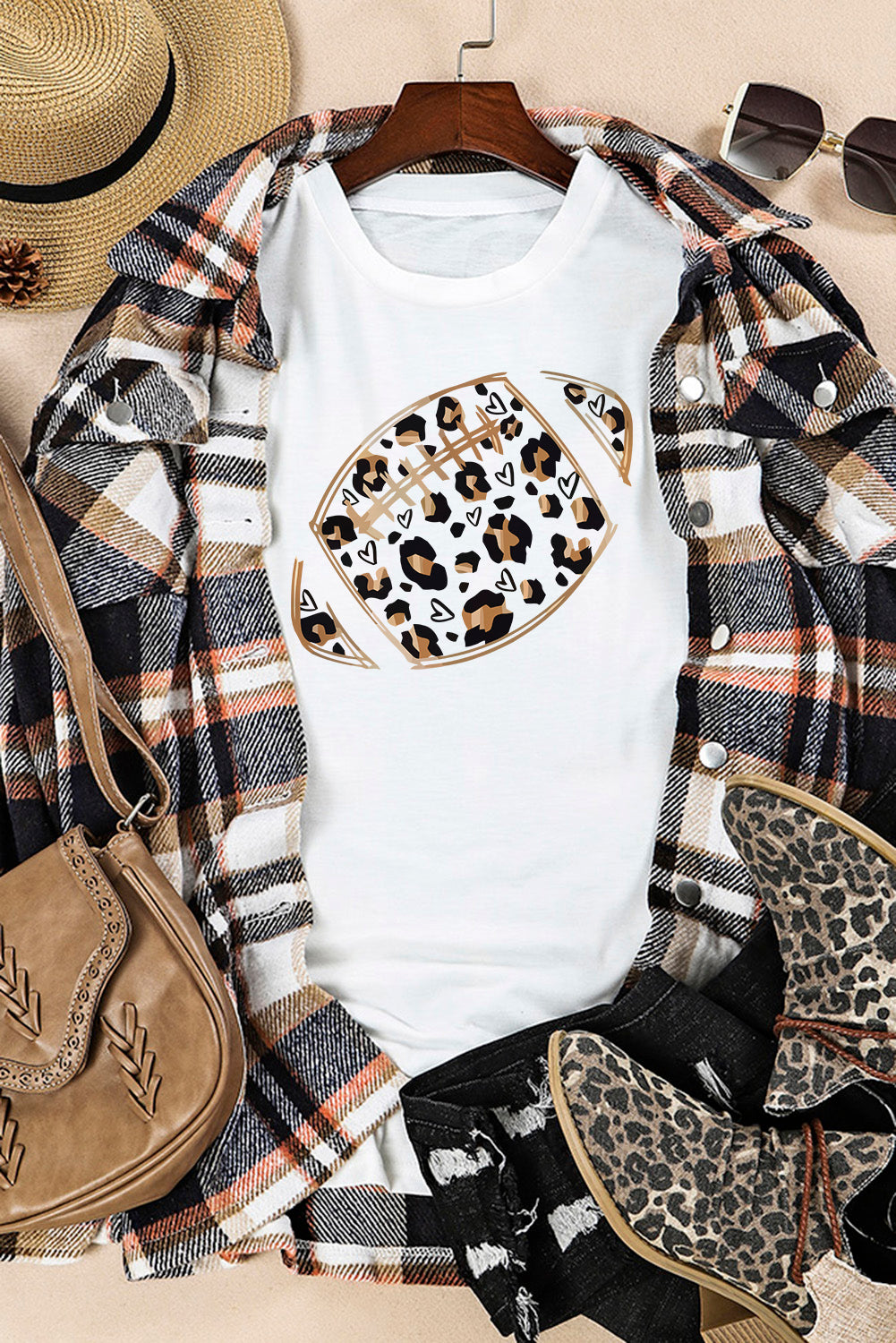 Khaki Game Day Rugby Football Season Leopard Lightning T Shirt