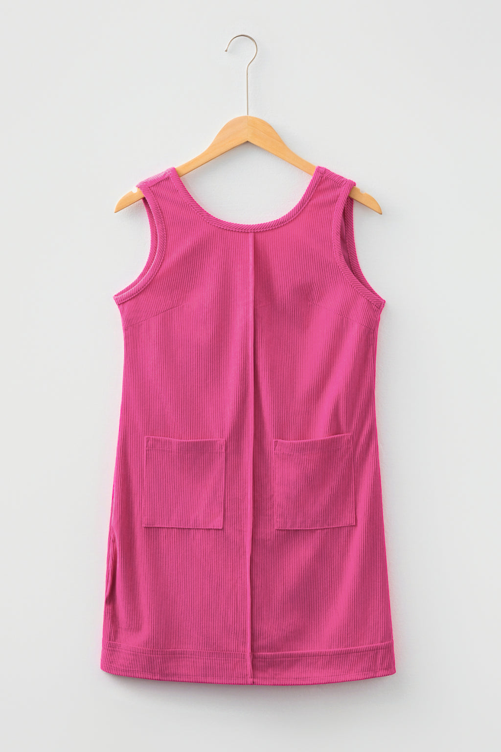 Beige Corduroy Sleeveless Mini Dress With Patched Pockets