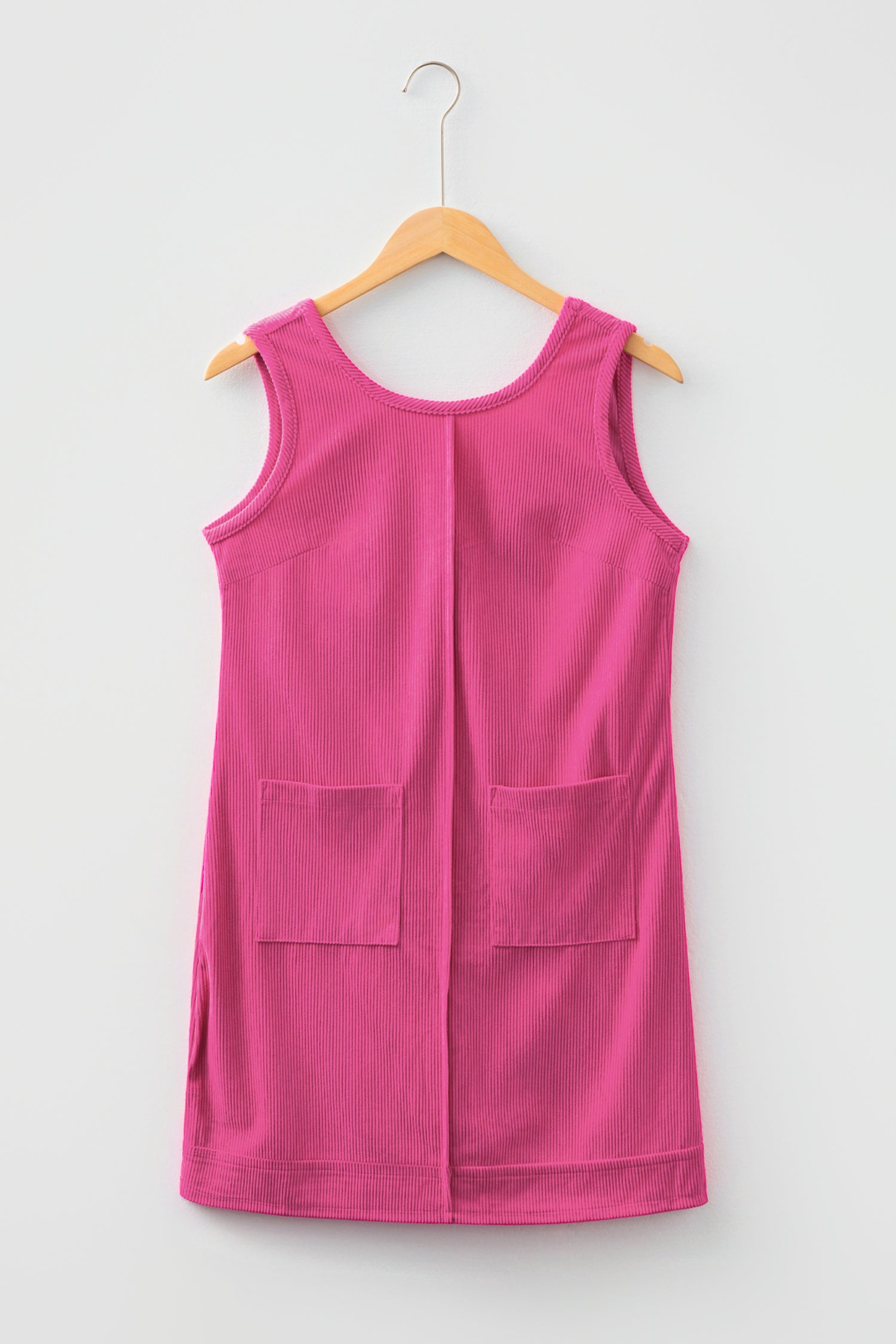 Beige Corduroy Sleeveless Mini Dress With Patched Pockets