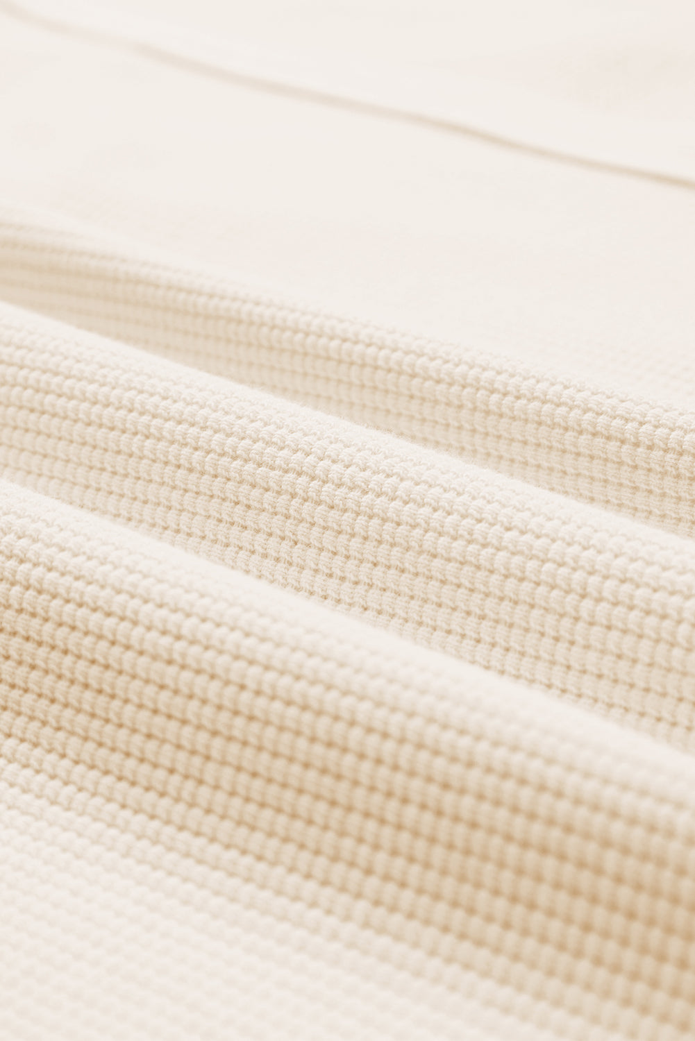 White Waffle knit Bishop Sleeve Split Oversized Top