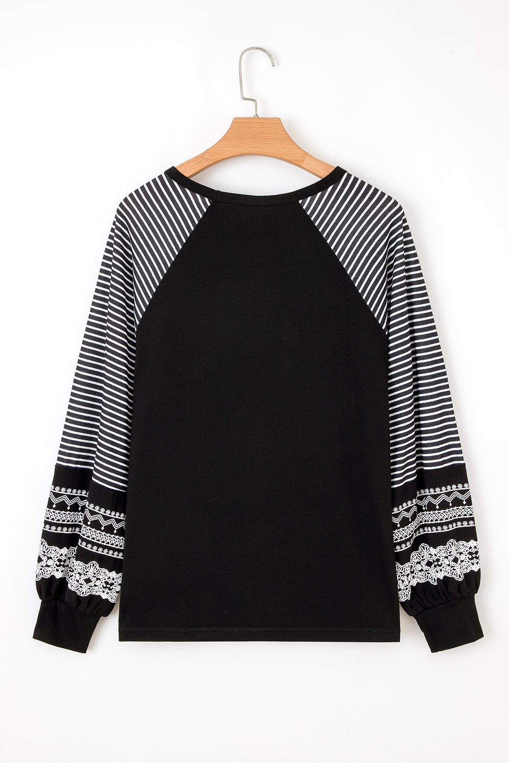 Tillandsia Purple Contrast Print Striped Raglan Long Sleeve Loose Top
