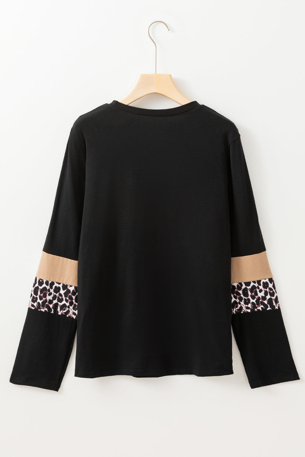 White Leopard Colorblock Patchwork Crew Neck Long Sleeve Tee