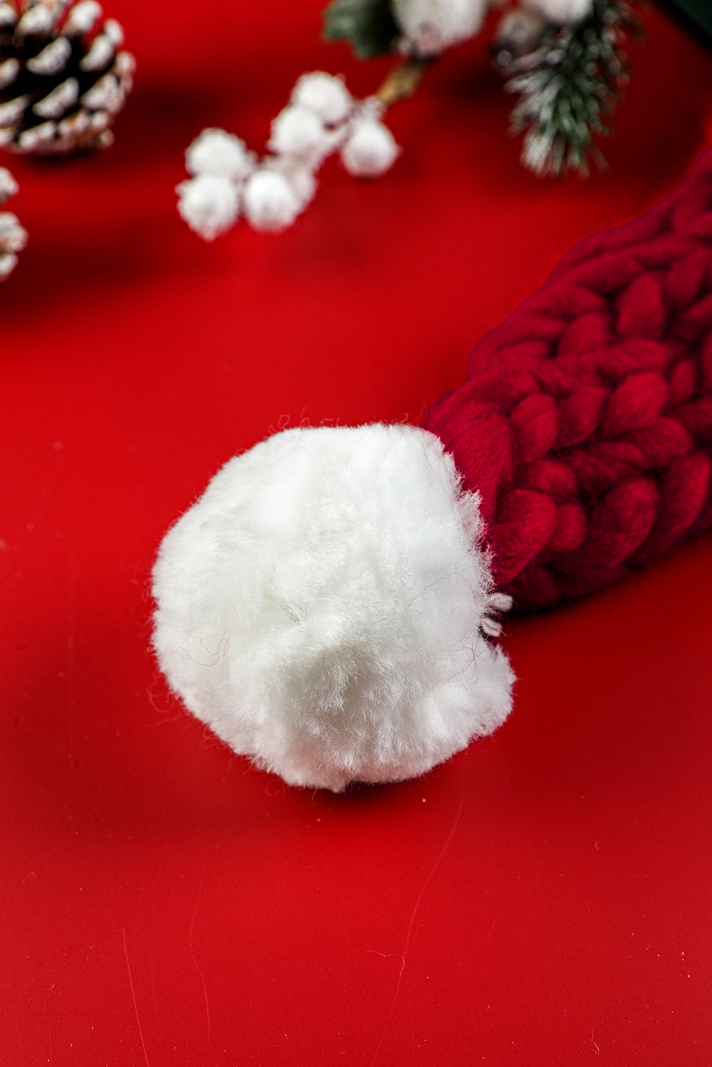 Dearlove Red Dahlia Color Block Pom Pom Decor Chunky Knitted Christmas Hat