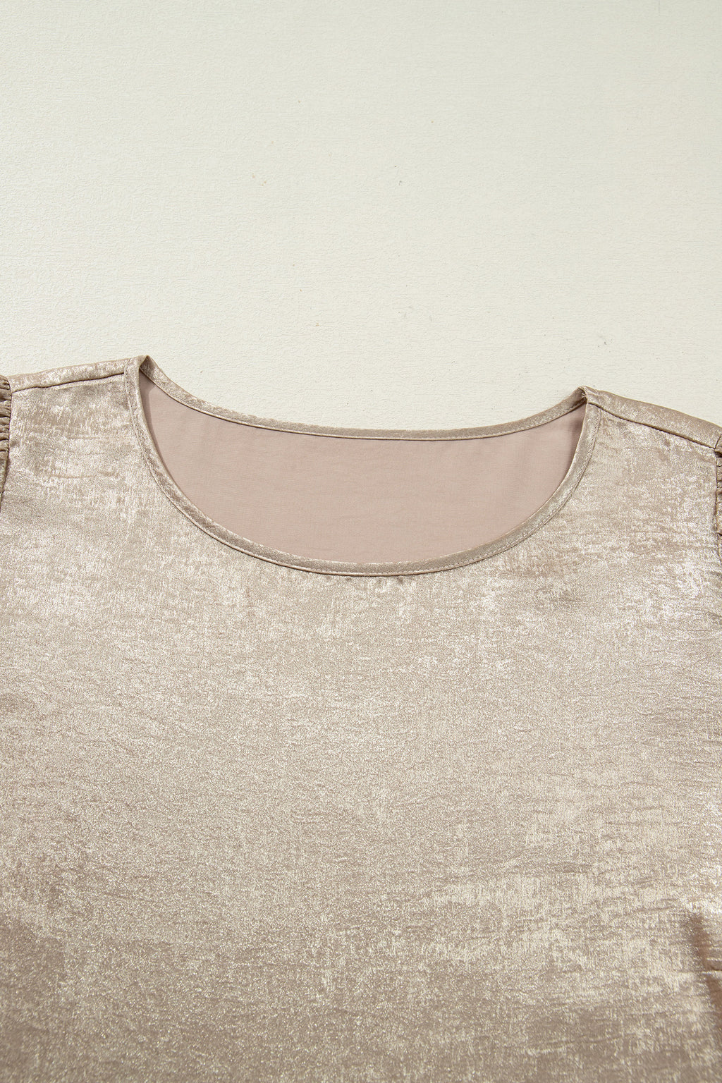Apricot Metallic Round Neck Smocked Long Sleeve Blouse