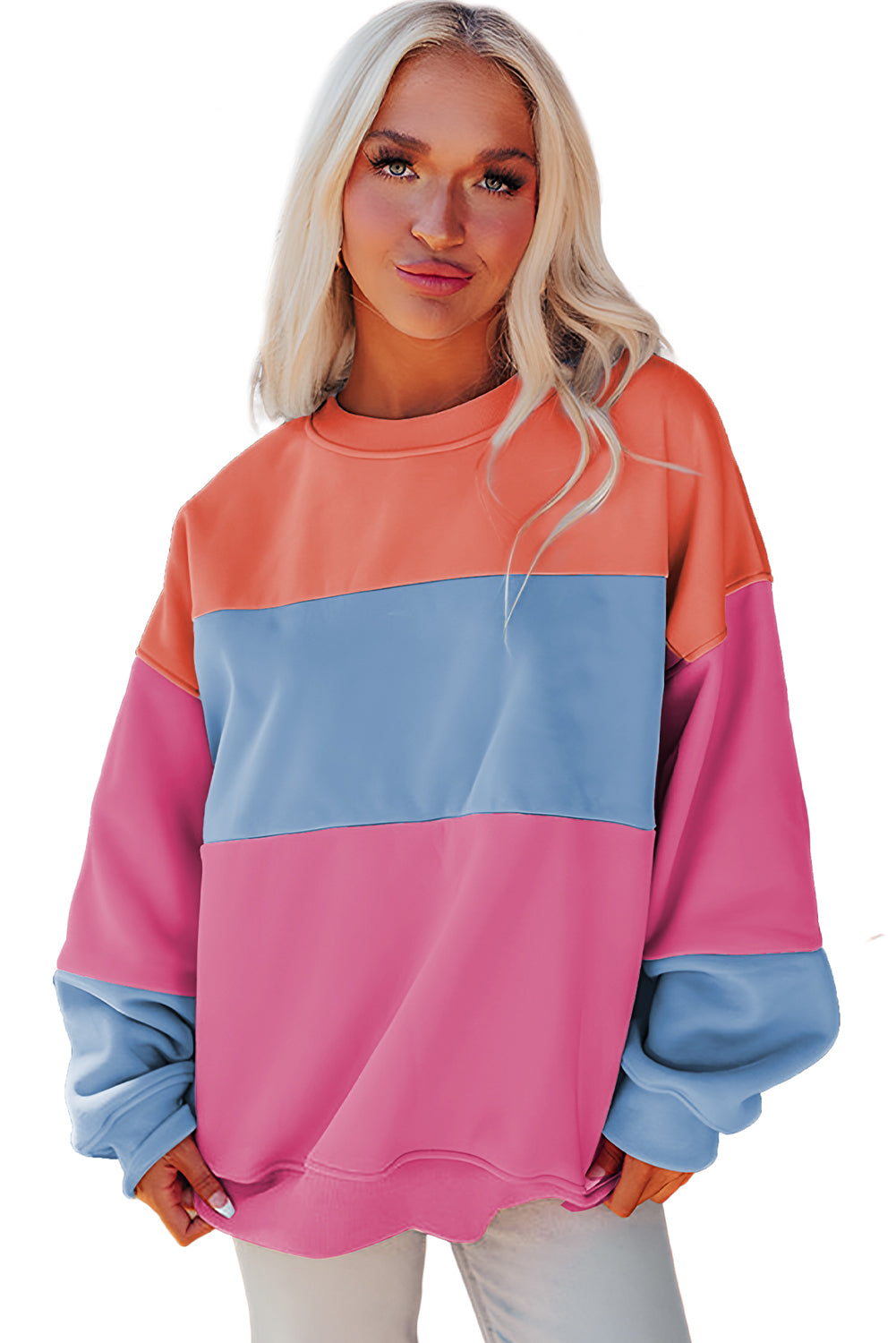 Meadow Mauve Colorblock Patchwork Drop Shoulder Sweatshirt