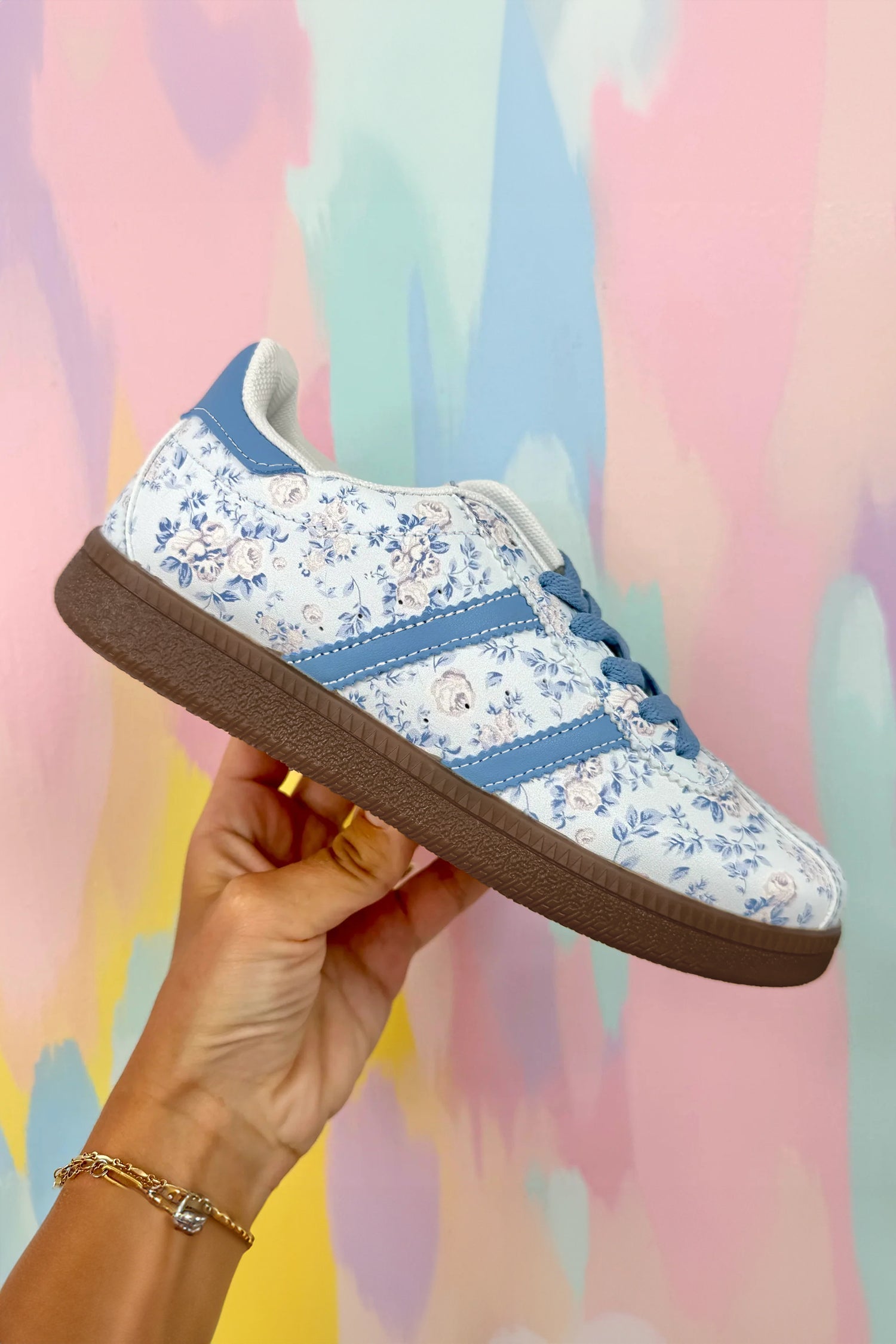 Light Pink Floral Print Lace-up PU Leather Flat Shoes