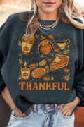 Dark Grey Twisted Ribbed THANKFUL Fall Fashion Printed Baggy Sweatshirt