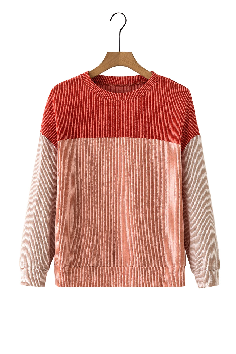 Pale Chestnut Color Block Corded Long Sleeve Top