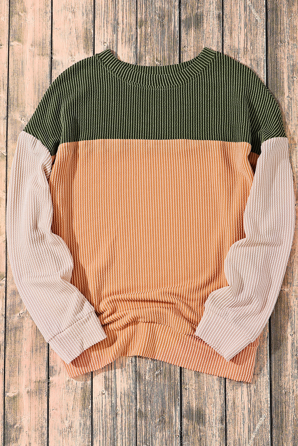 Pale Chestnut Color Block Corded Long Sleeve Top