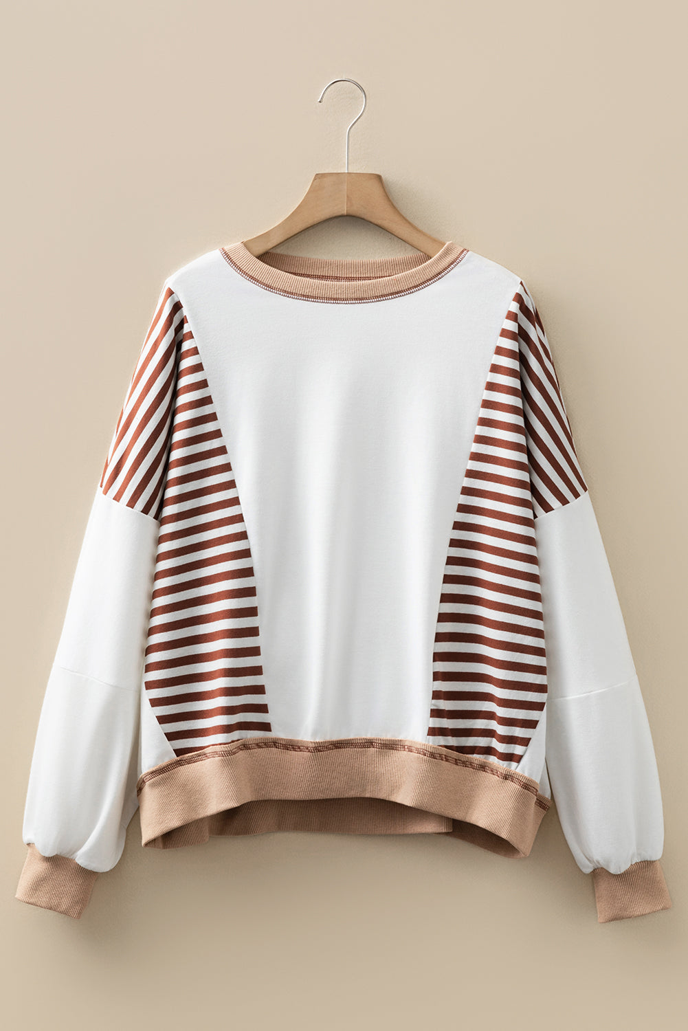 Red Stripe Colorblock Patchwork Contrast Stitching Oversize Sweatshirt