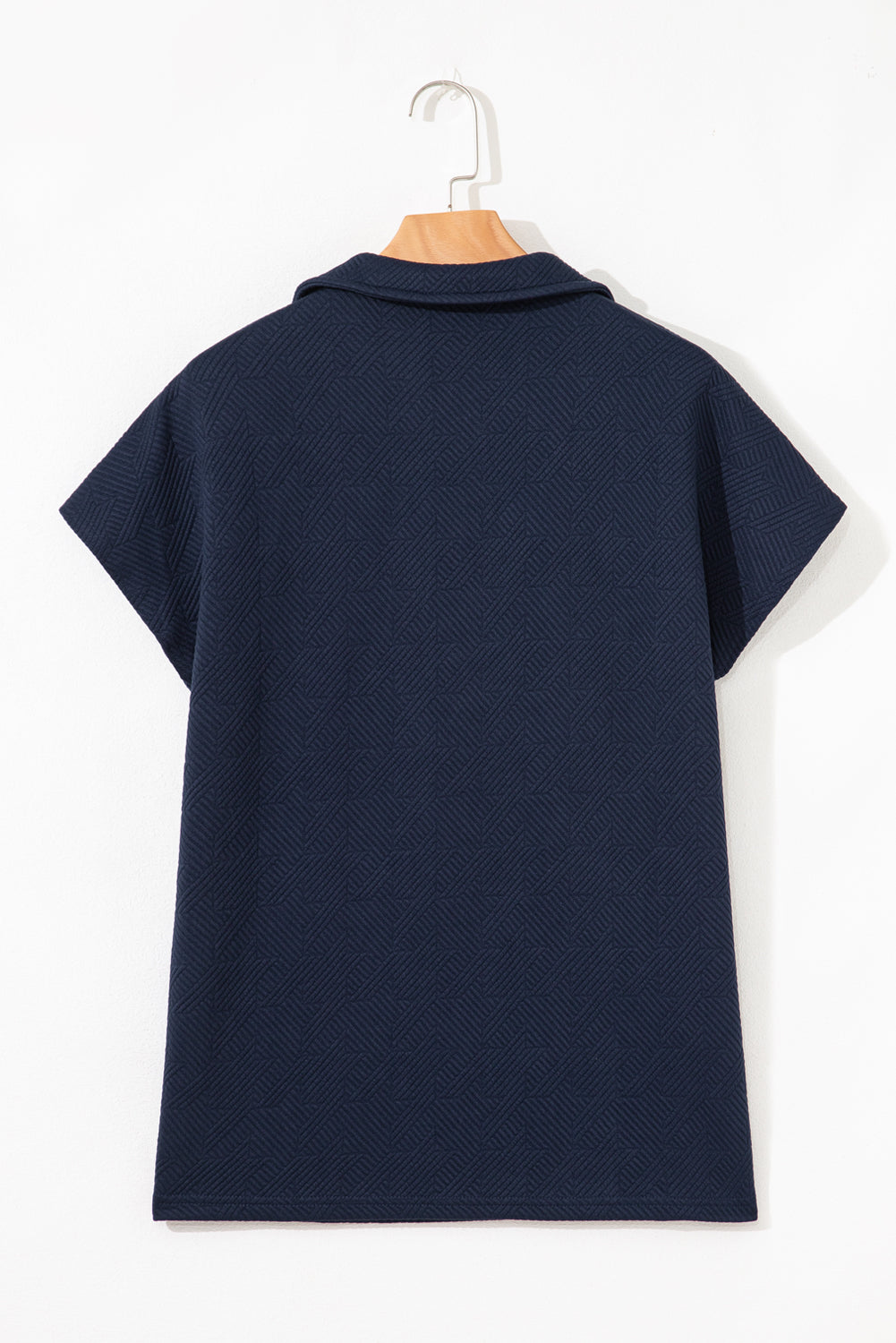 Rose Red Textured V Neck Collared Short Sleeve Top