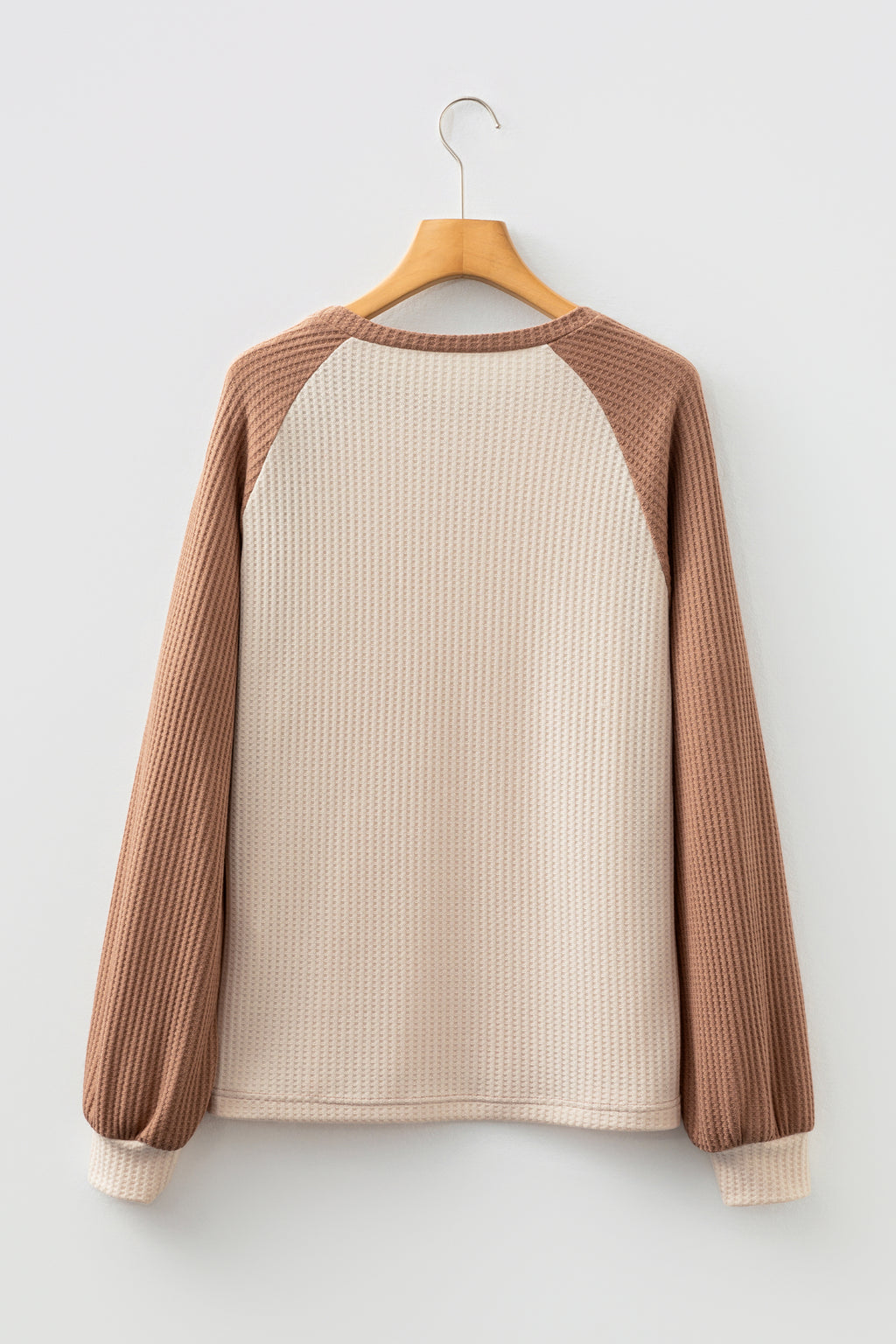 Mist Green Plus Size Waffled Color Block Long Sleeve Top