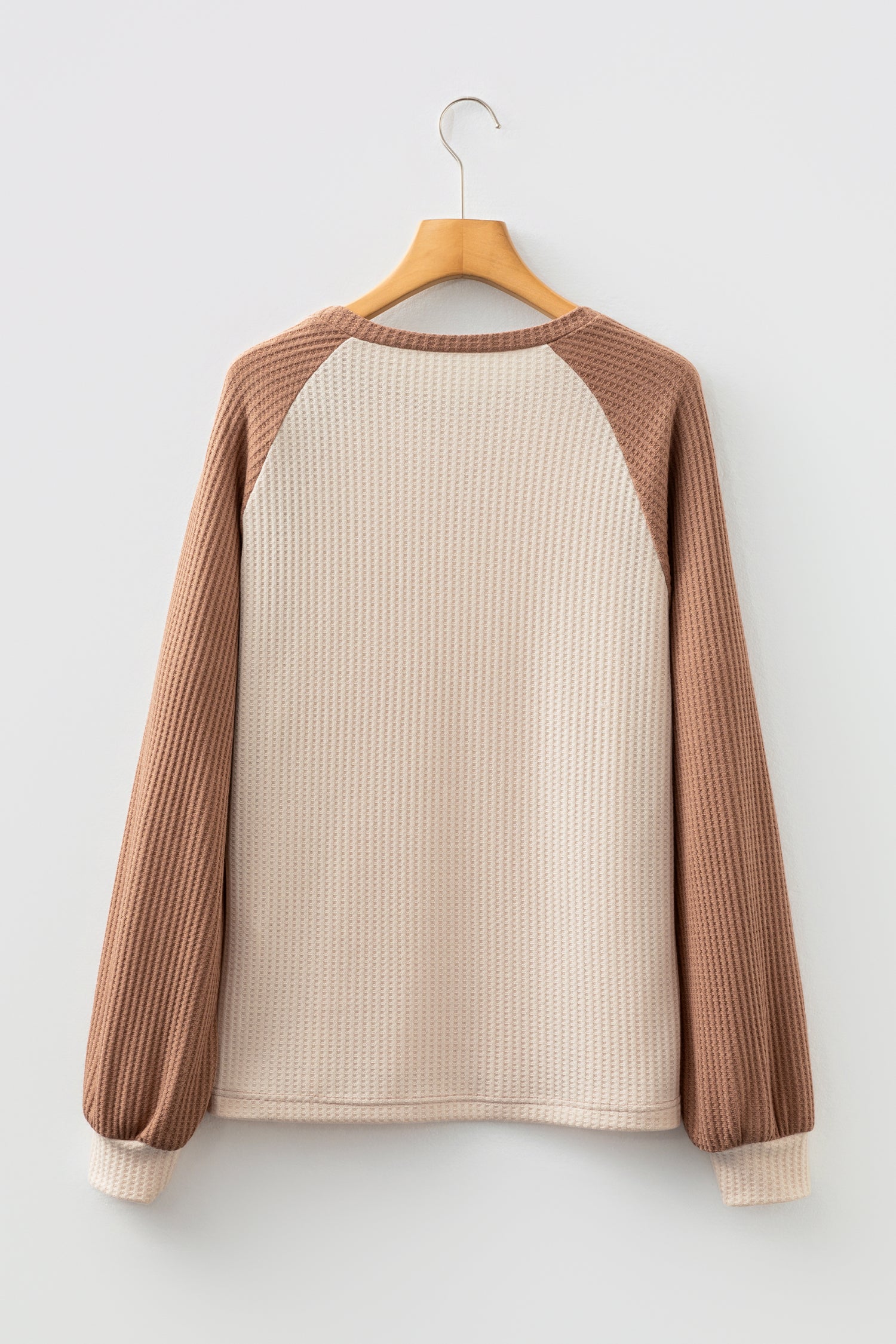 Mist Green Plus Size Waffled Color Block Long Sleeve Top