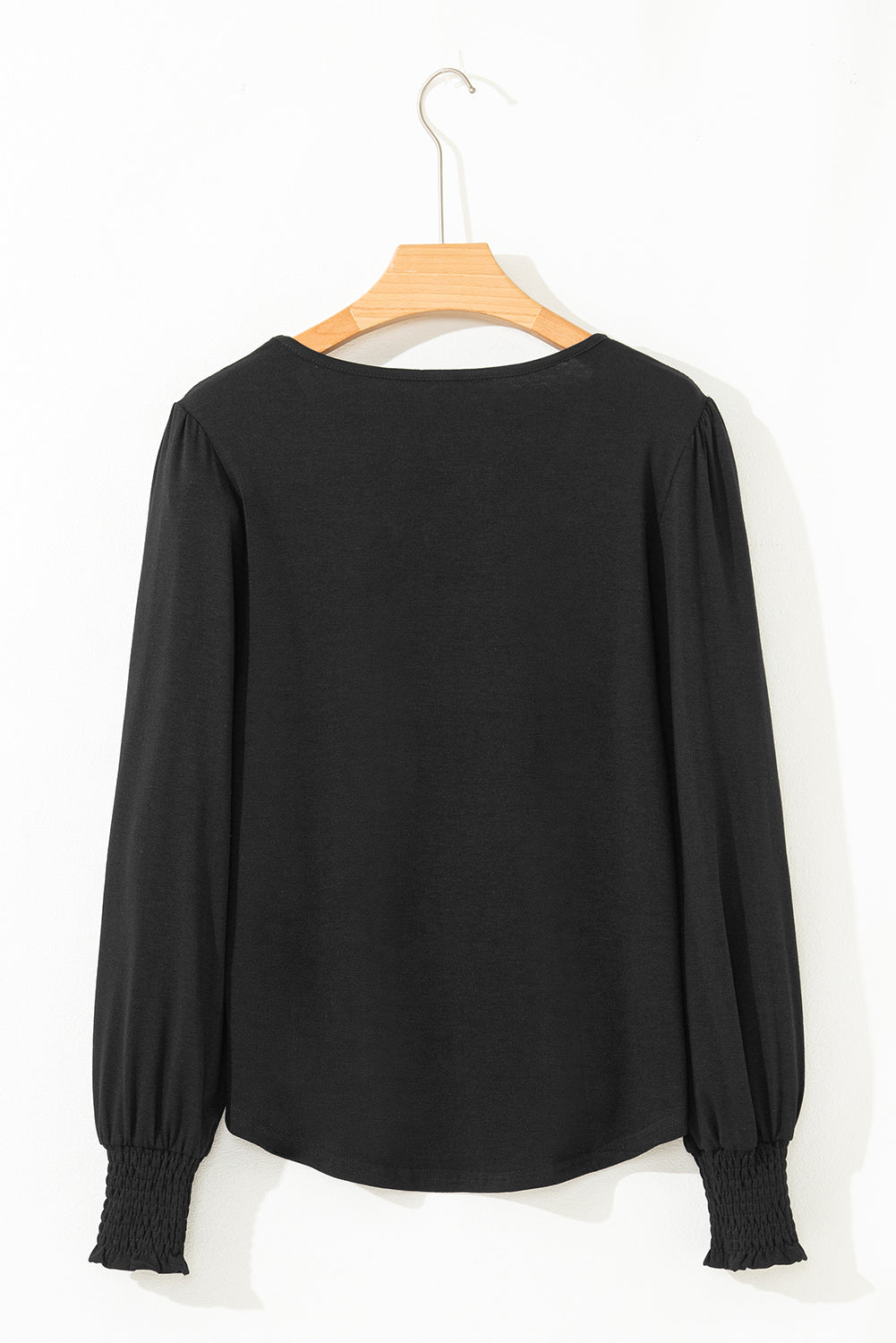 Beige Shirred Shoulder Frilled Cuffs Long Sleeve Top