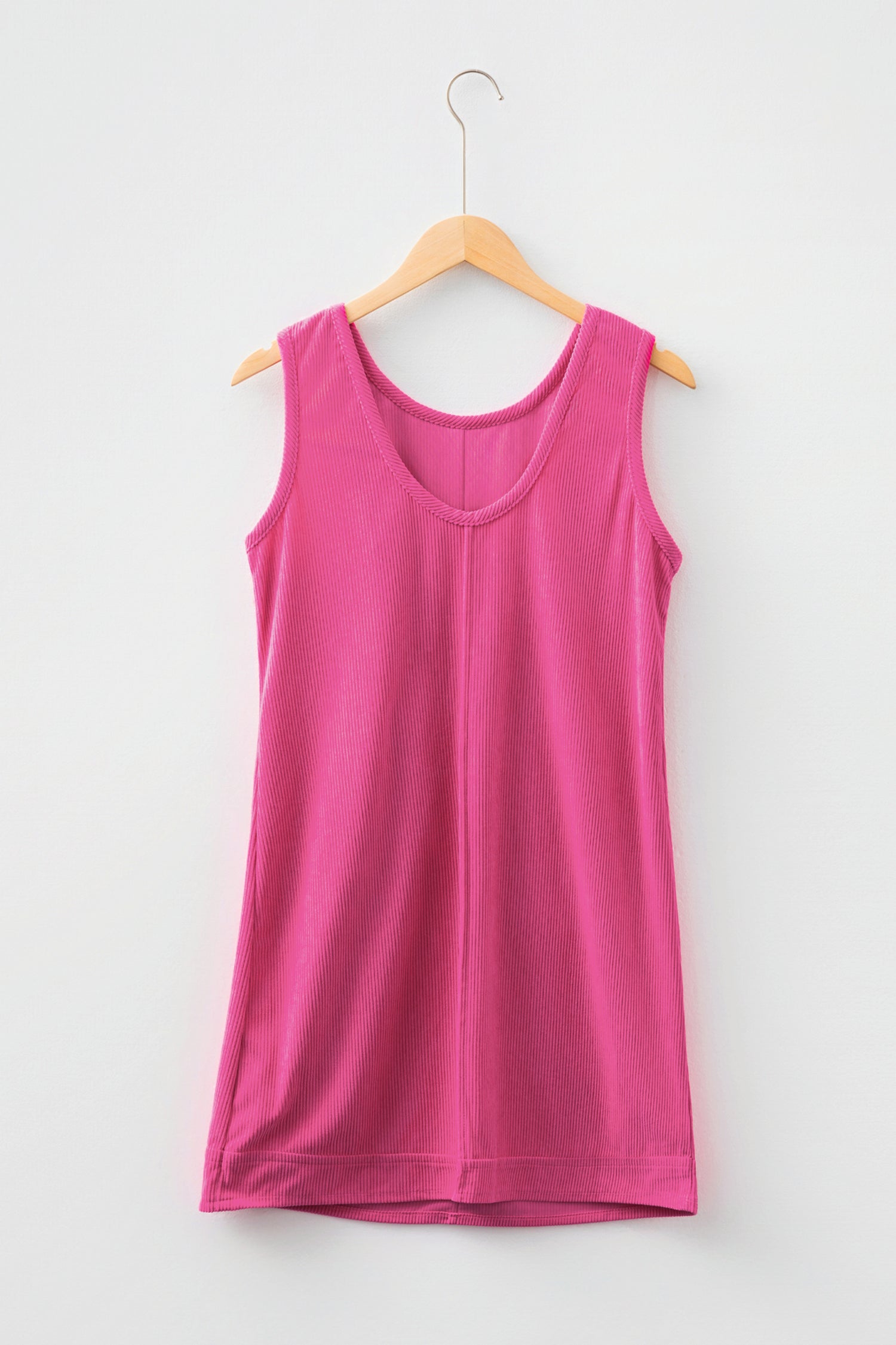 Beige Corduroy Sleeveless Mini Dress With Patched Pockets