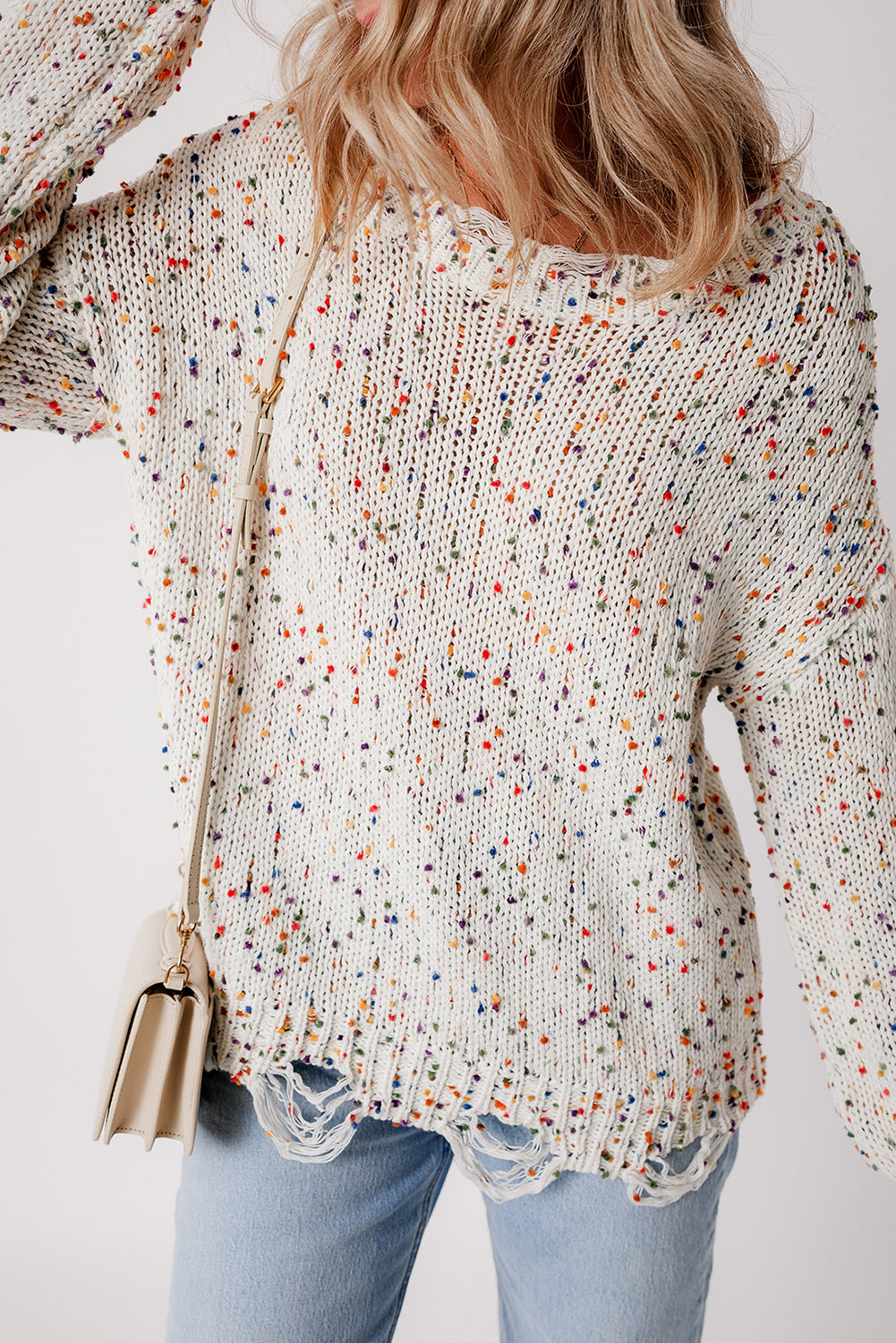 White Confetti Rib Knit Long Sleeve Cardigan