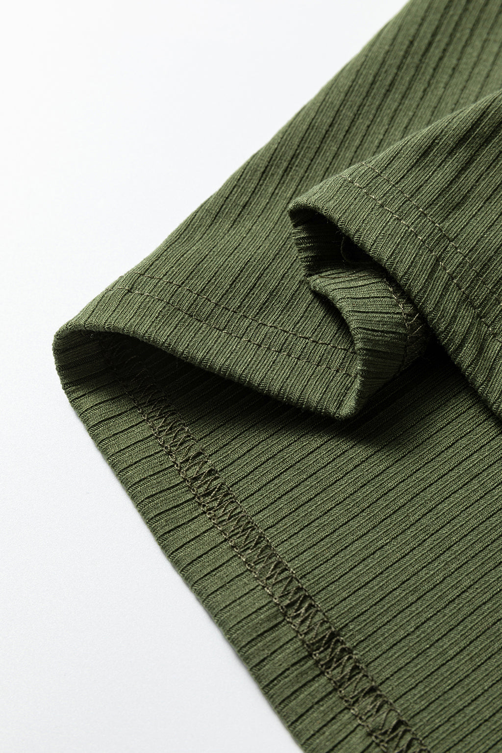 Blackish Green Solid Color Ribbed Ruffled Short Sleeve T Shirt