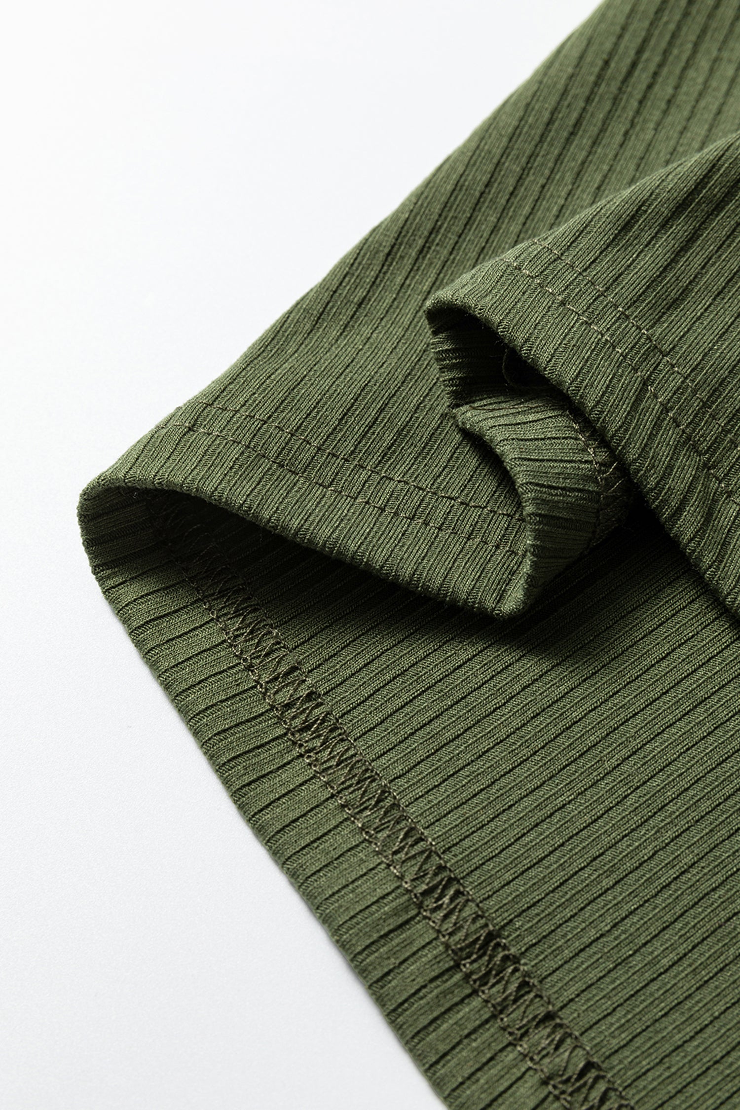 Blackish Green Solid Color Ribbed Ruffled Short Sleeve T Shirt