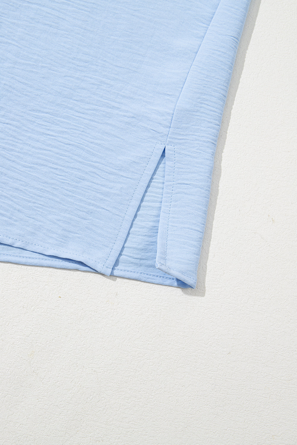 Mist Blue Solid Color Cuffed Short Sleeve Shirt