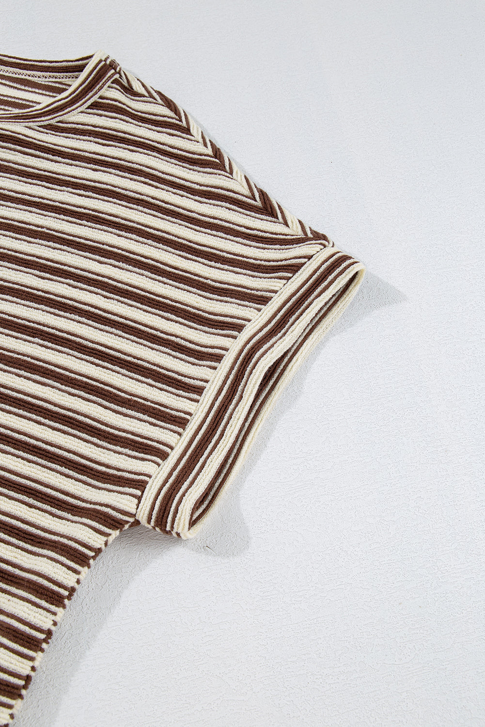 Green Stripe Textured Side Slits Crew Neck T Shirt
