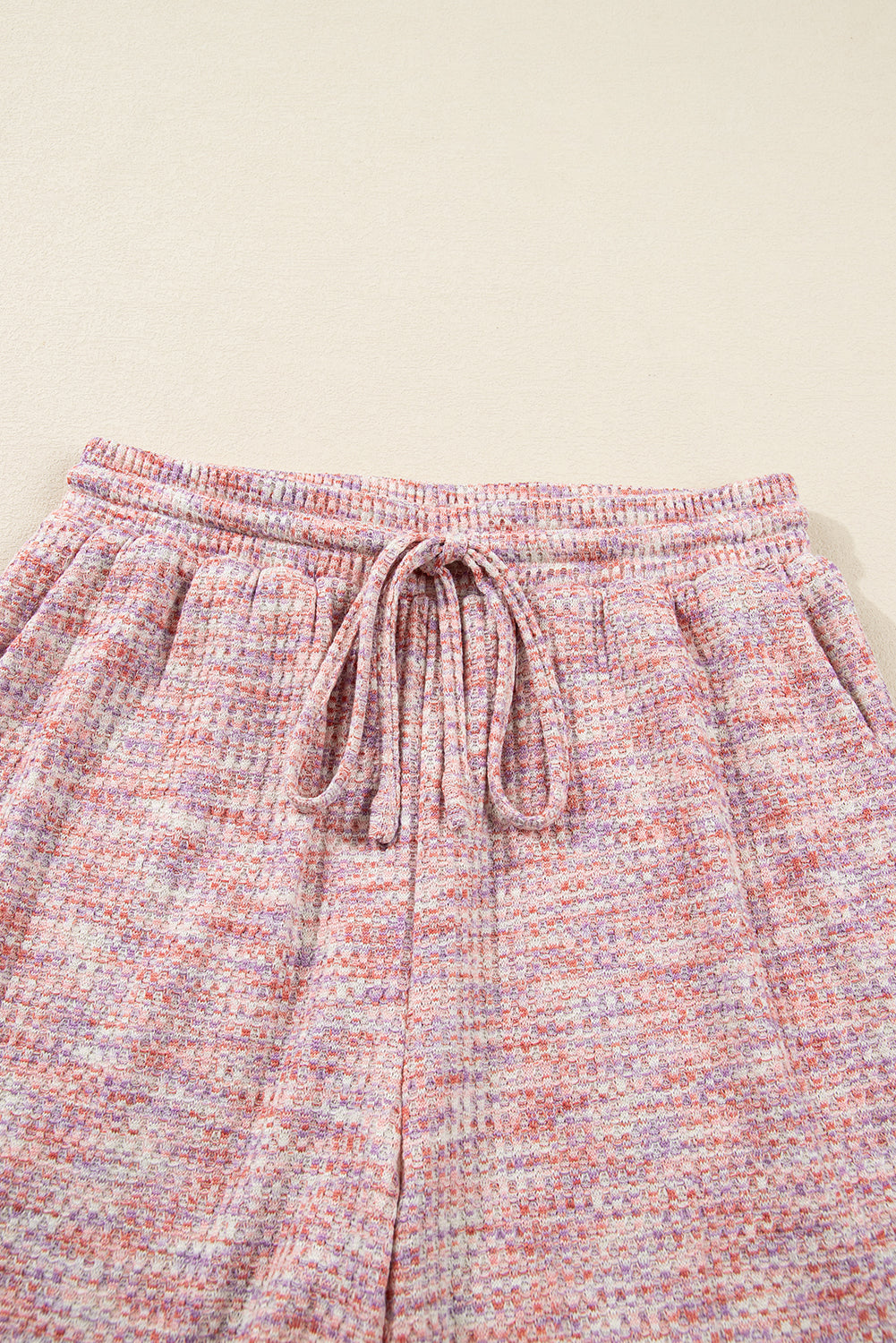 Light Pink Heather Textured Ruffle Sleeve Top and Drawstring Shorts Set