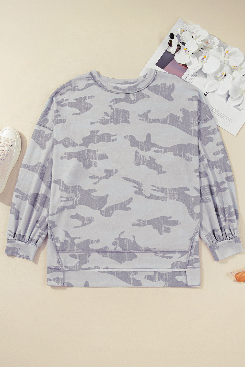 Dearlove Multicolour Retro Camouflage Print Exposed Seam Patchwork Drop Shoulder Sweatshirt