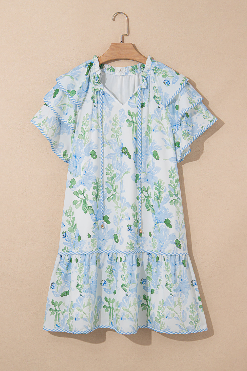 Pink Plus Size Floral Print Striped Detail Short Summer Dress