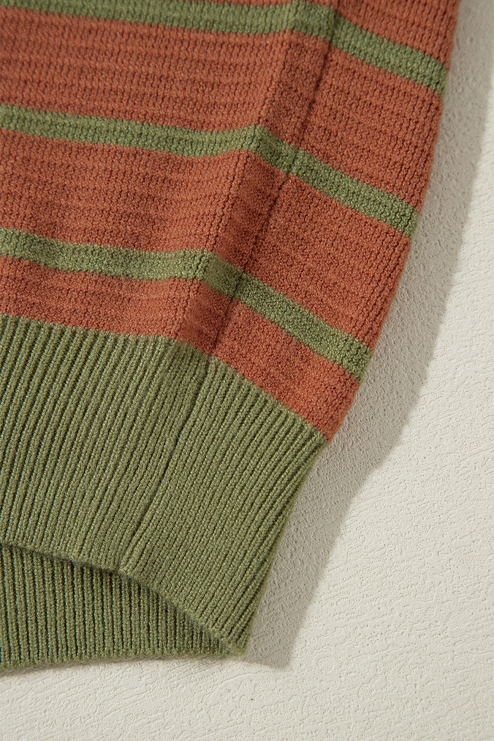 Orange Stripe Trimmed Round Neck Drop Shoulder Loose Sweater