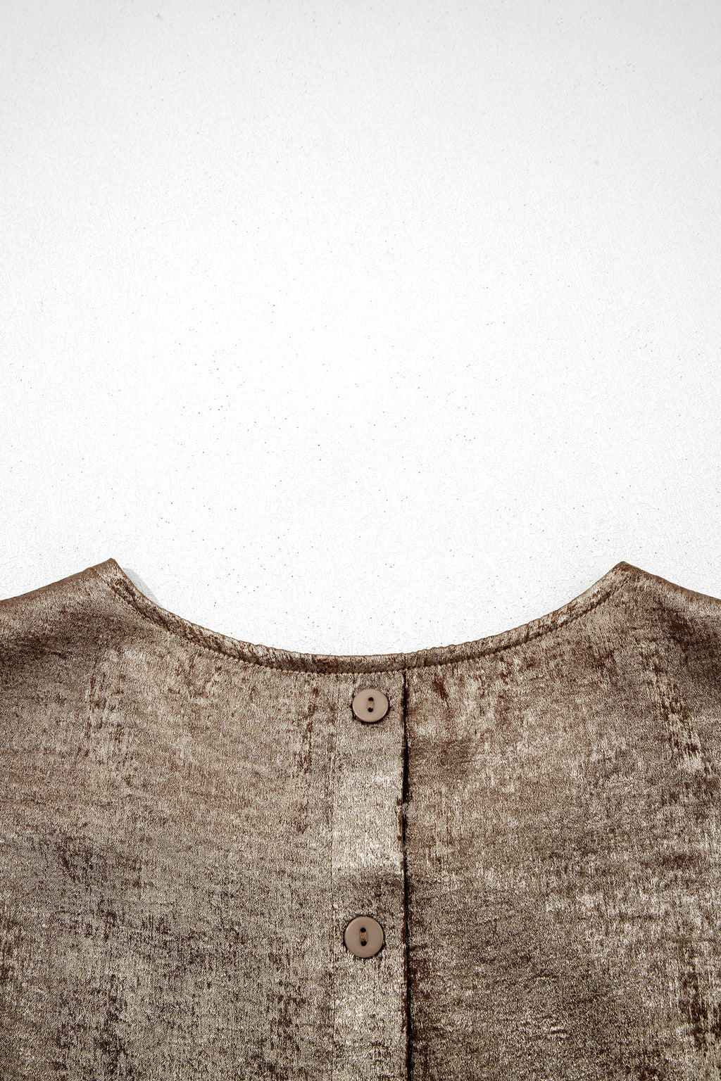 Apricot Metallic Round Neck Smocked Long Sleeve Blouse