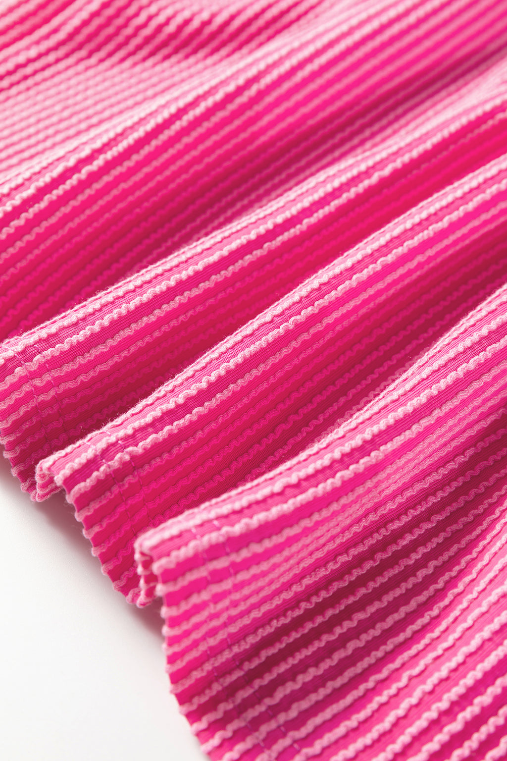 Bright Pink Twisted Ribbed Color Block Patchwork Henley Short Sleeve T Shirt
