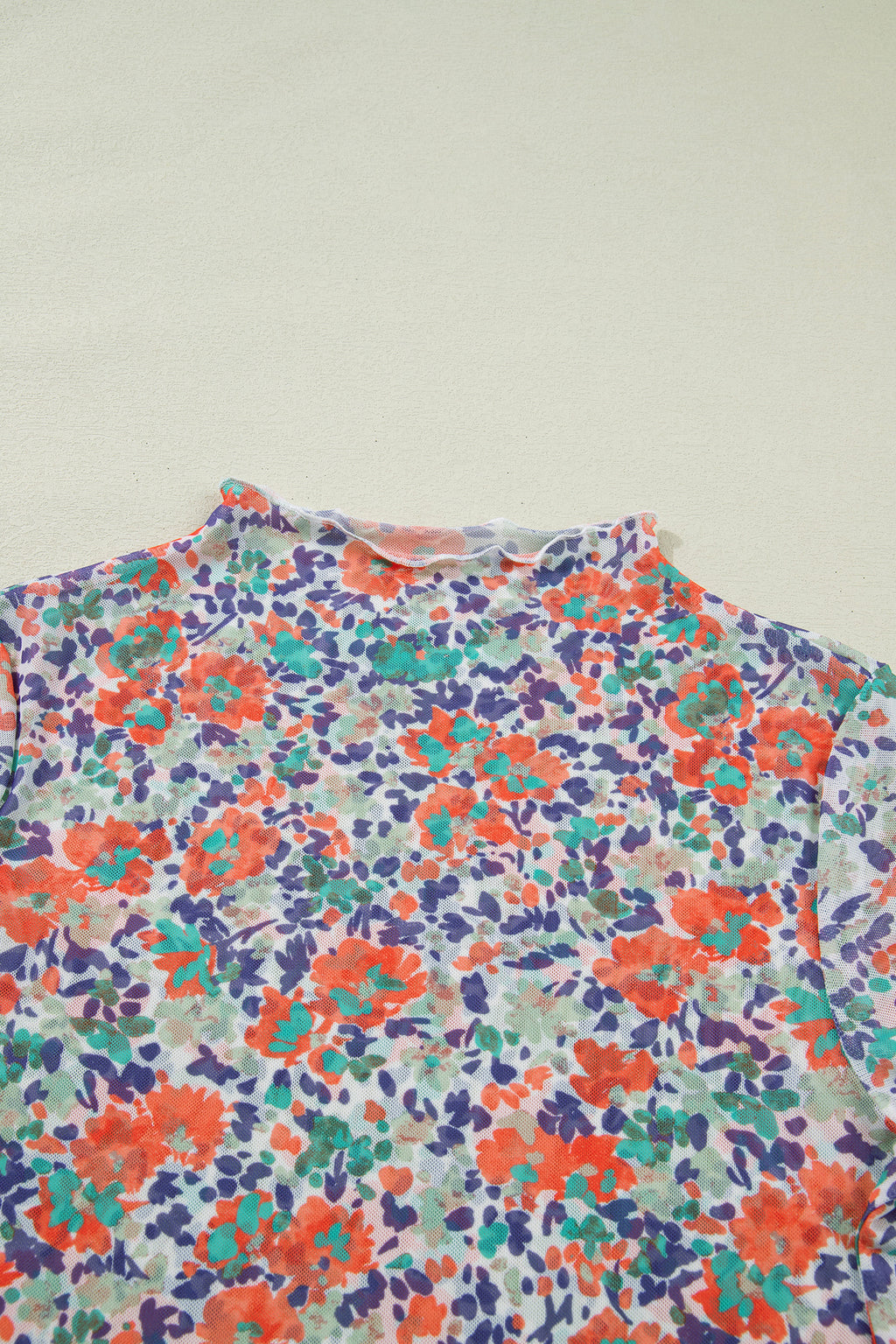 Rose Retro Floral Printed Mesh Short Sleeve Top