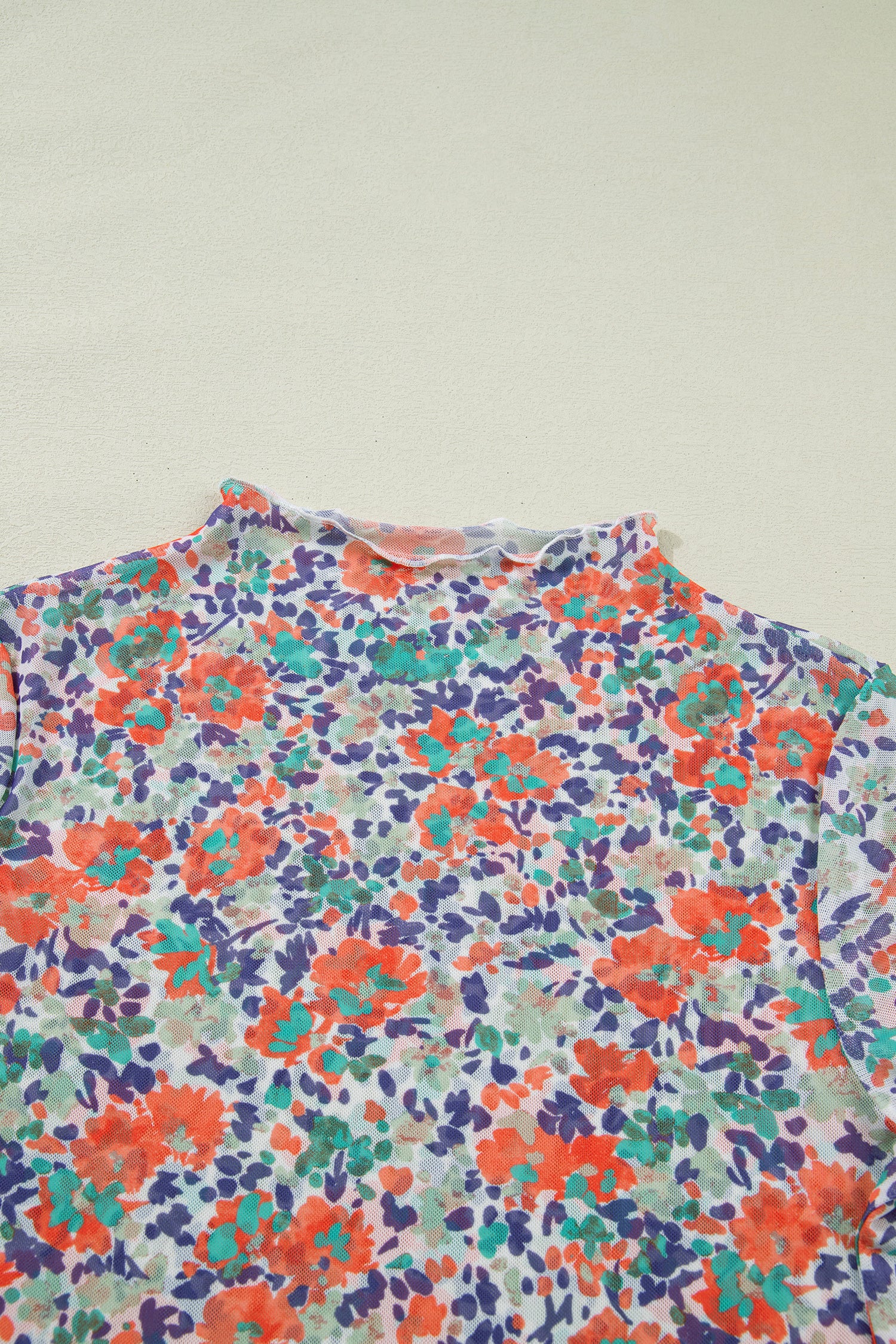 Rose Retro Floral Printed Mesh Short Sleeve Top