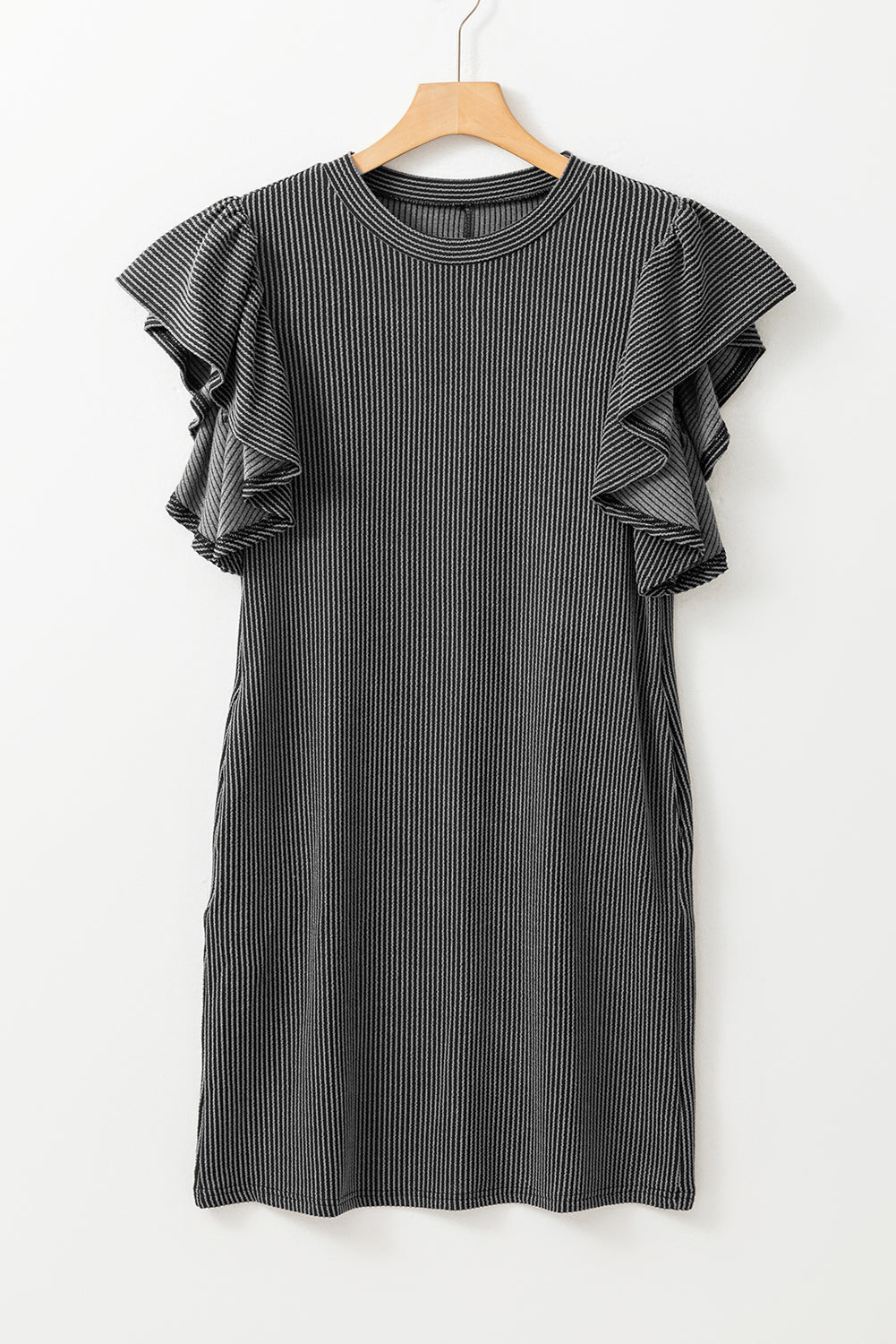 Bright Pink Striped Ribbed Knit T-shirt Shift Dress