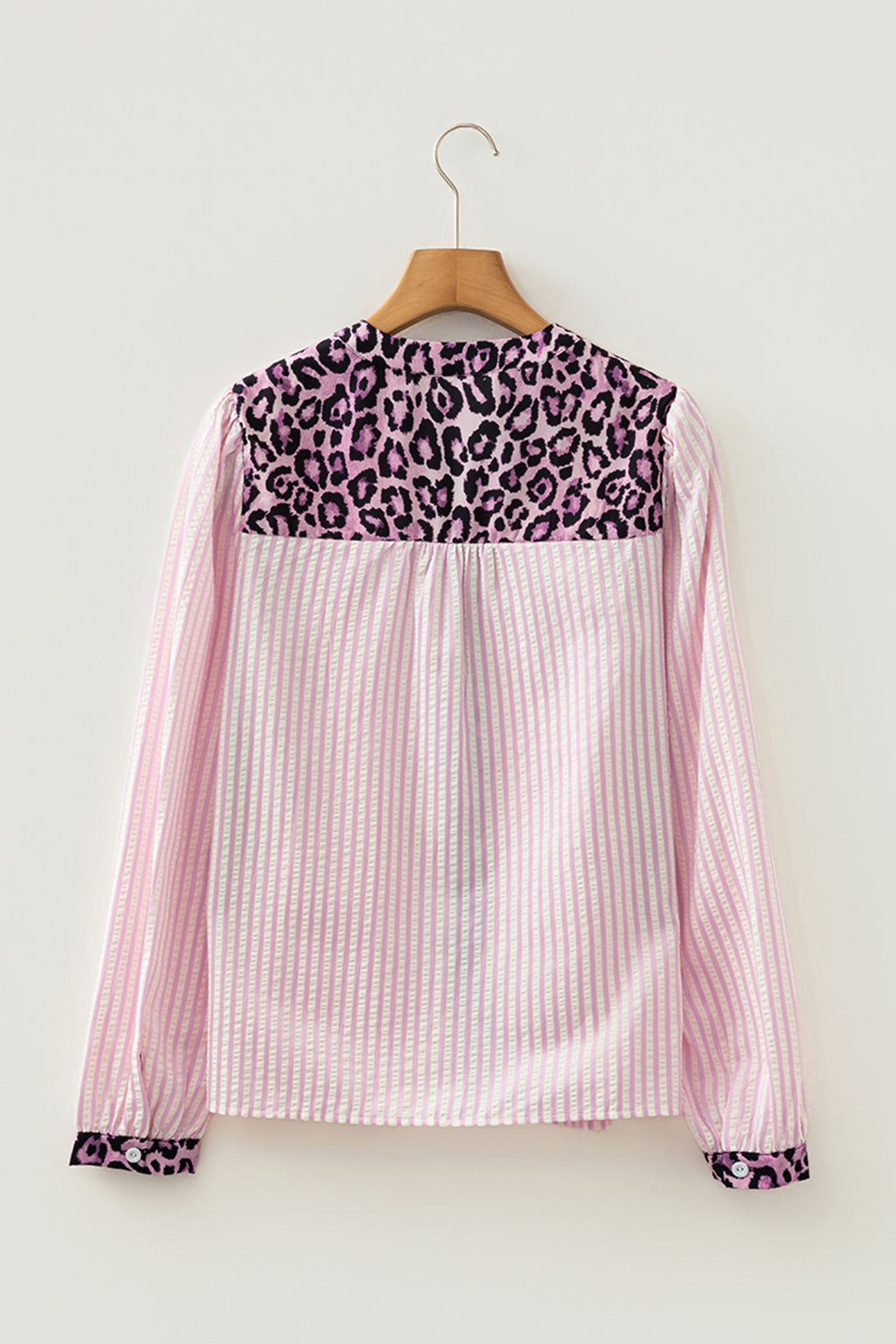 Brown Stripe Leopard Patchwork Long Sleeve Shirt