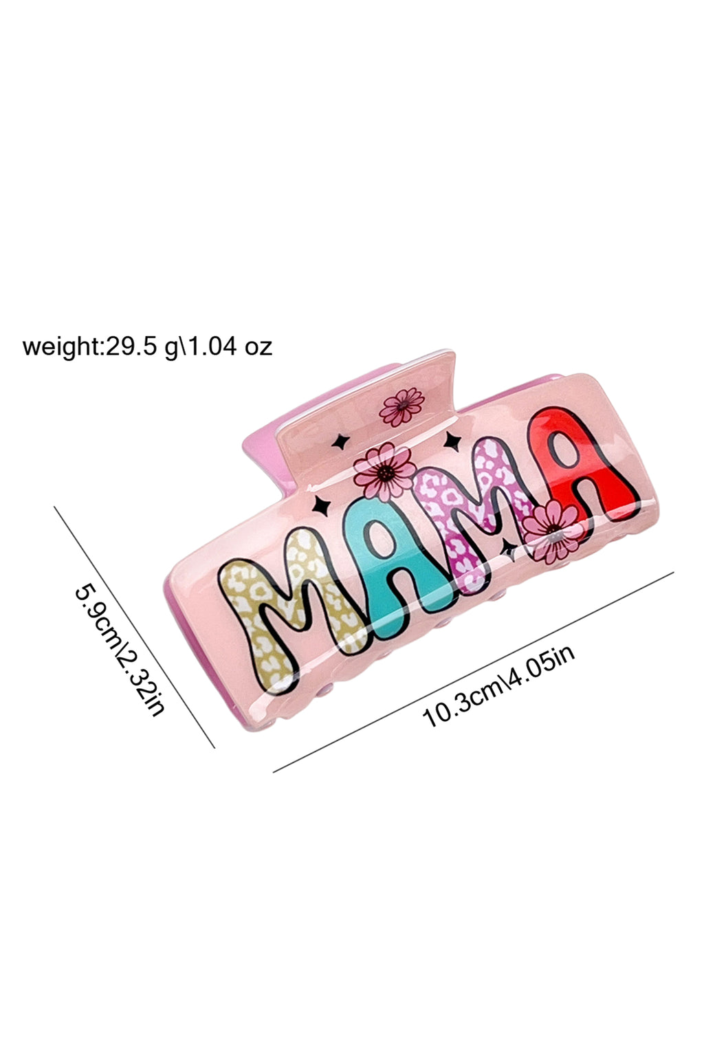 Pink MAMA Flower Printed Acrylic Large Square Hair Claw Clip