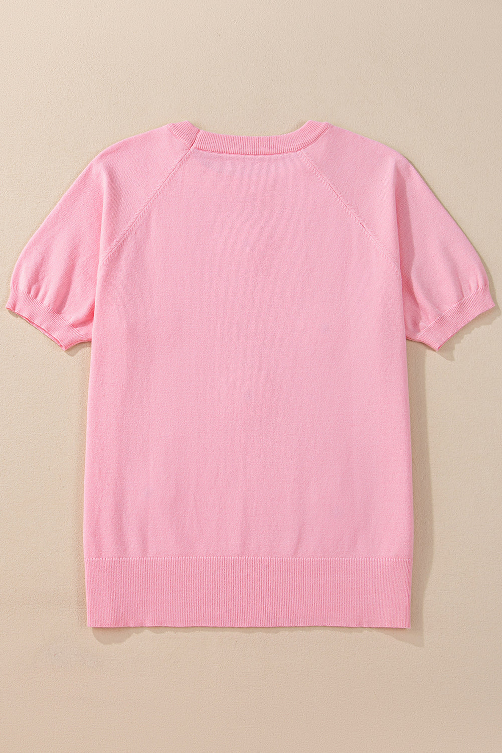 Beige Flower Pattern Short Sleeve Knitted Top