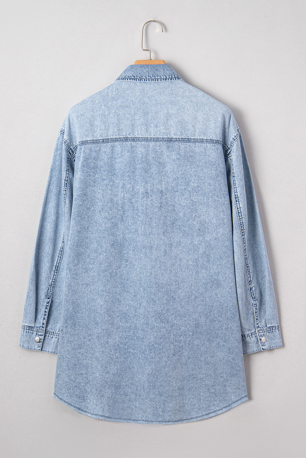 Blue Beau Chest Pocket Raw Hem Denim Loose Shirt Dress