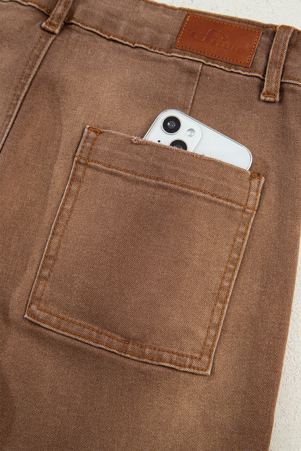 Brown Mimimalist Patch Pocket Womens Shift Jeans