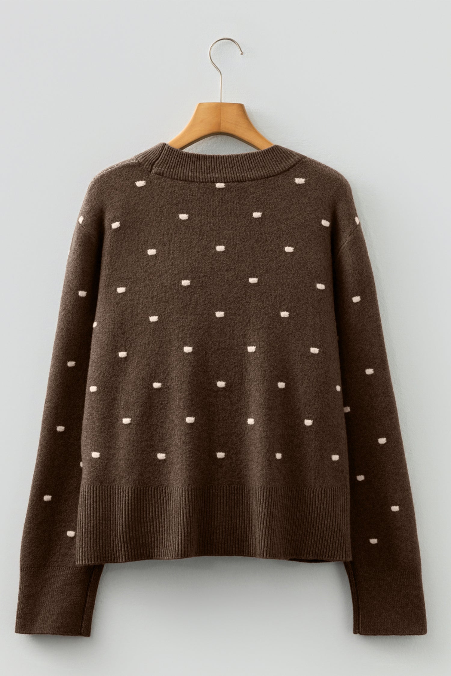 Chestnut Elegant Polka Dot Bubble Short Sleeve Sweater