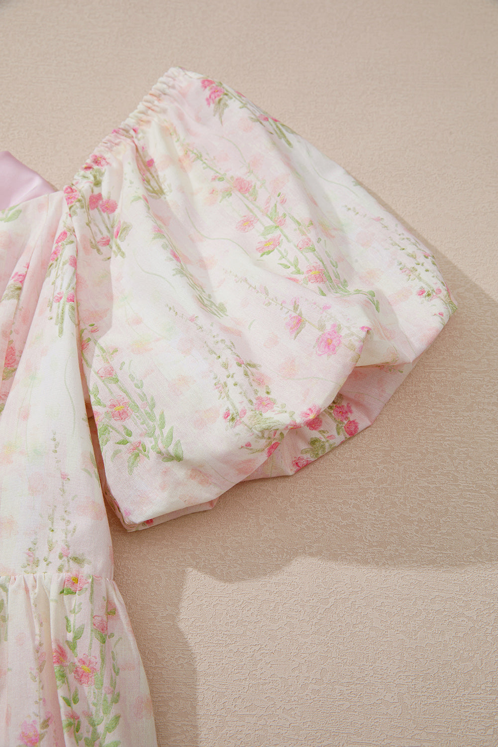 Pink Floral Puff Sleeve Square Neck Knotted Open Back Ruffled Mini Dress