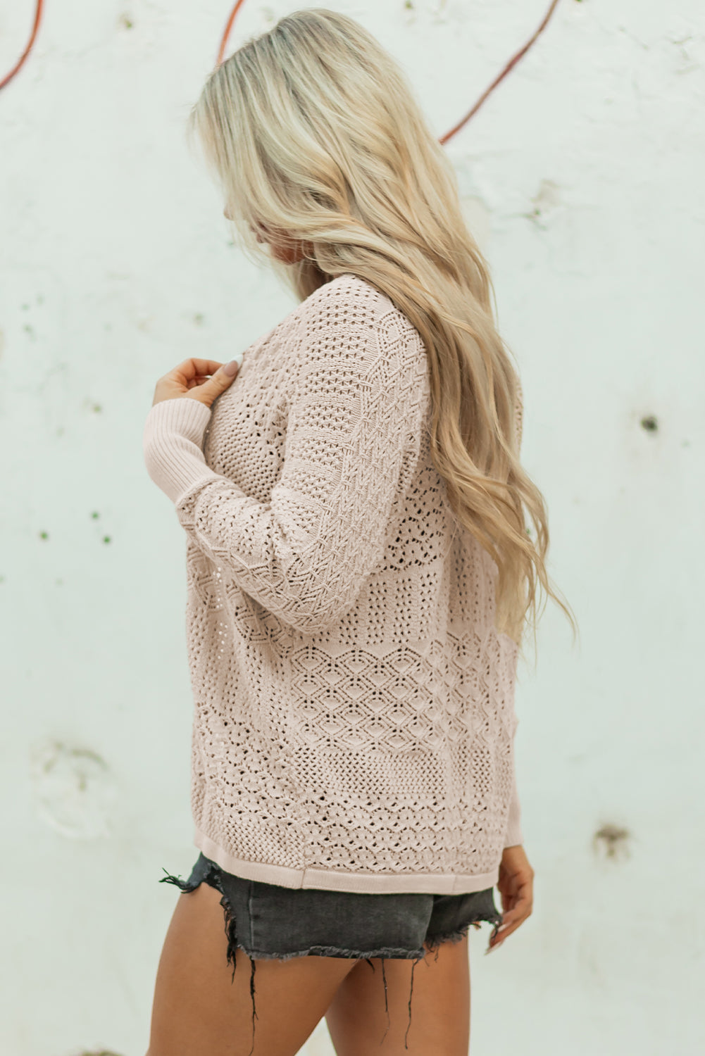 Redwood Burl Mixed Pattern Knitted Open Front Plus Cardigan