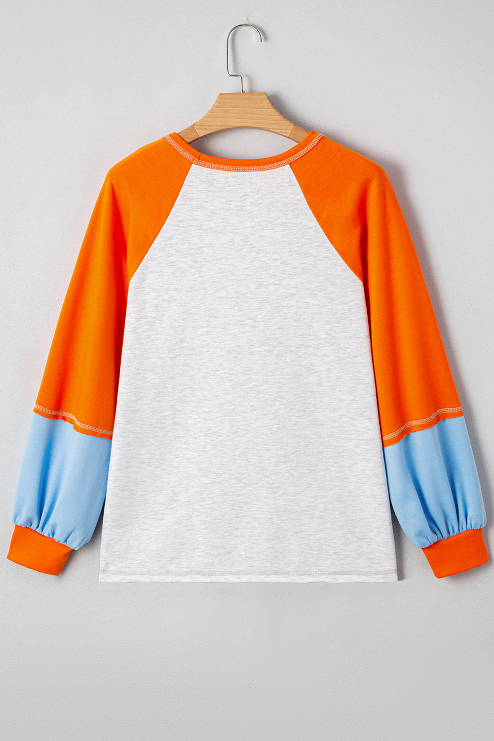 Light Grey Sequin Fall Elements Patched Color Block Patchwork Long Sleeve Loose Top